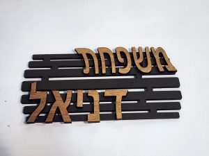 שלט דלת בעבודת יד בשני צבעים עם טקסט גדול, מותאם להתקנה קלה באמצעות דבק דו-צדדי.